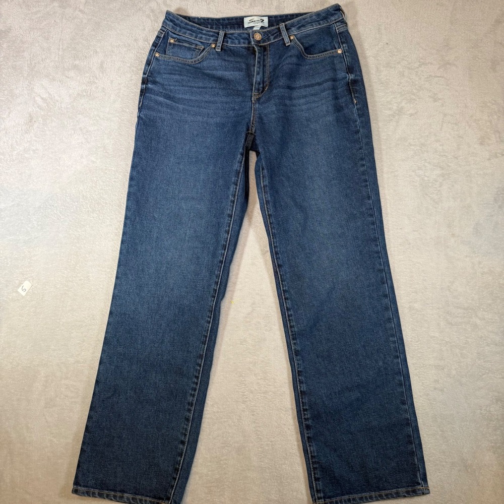 Seven7 Loose Straight Leg Jeans Womens Size‎ 4 Dark Wash Denim Stretch Blue